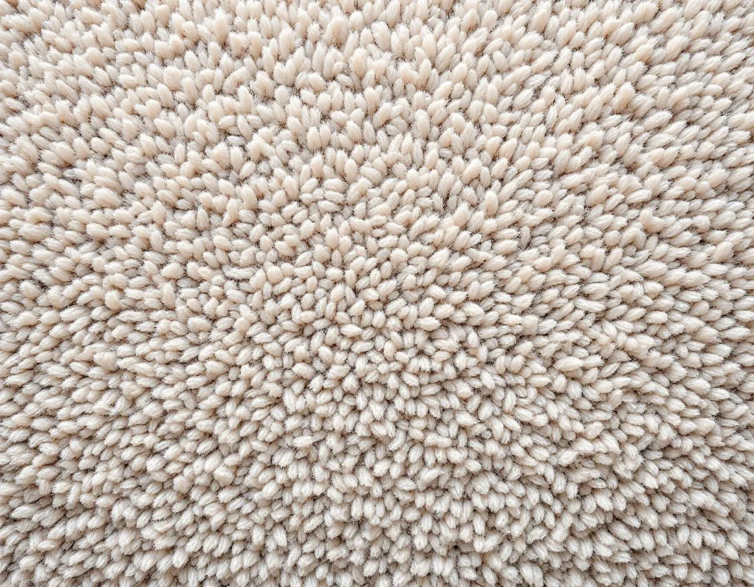 Close-up of plush warm greige cut-pile residential carpet.